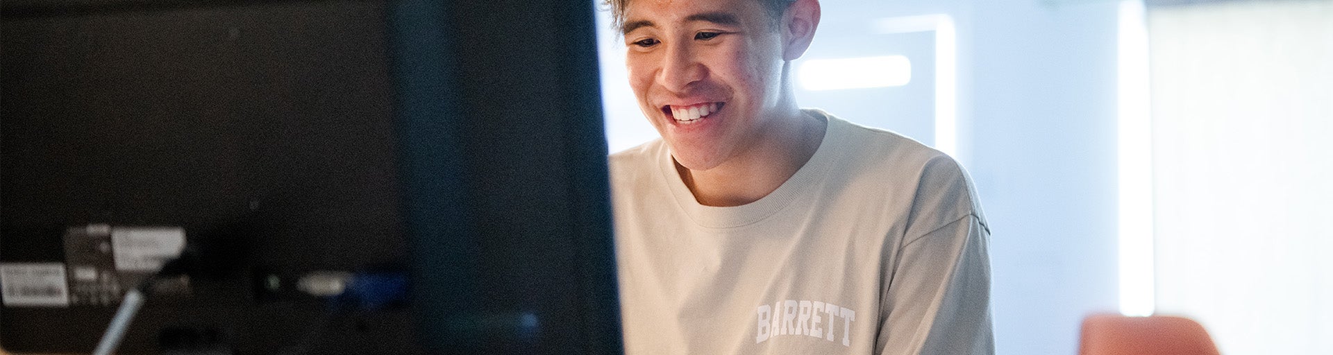 Barrett student using a desktop computer