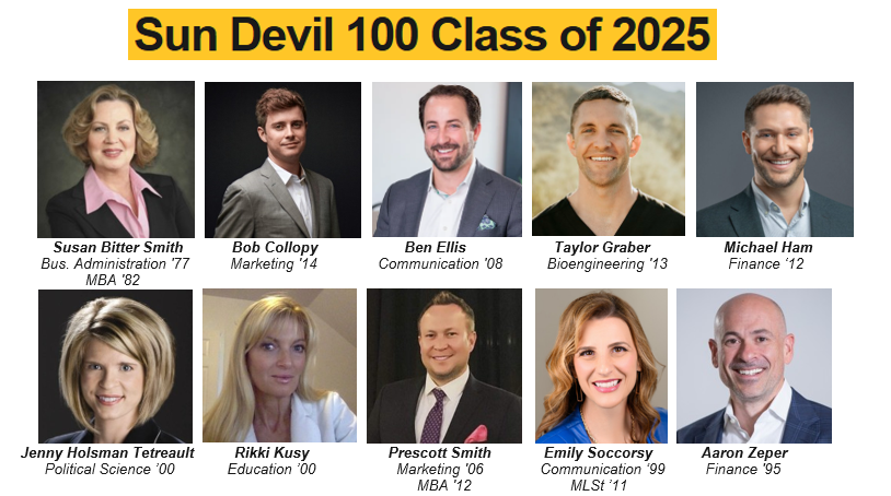 Photo with 10 Barrett Alumni recognized in the 2025 Sun Devil 100
