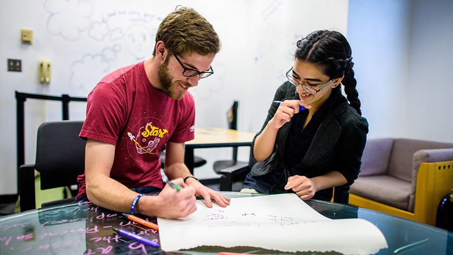 Two students working on a project