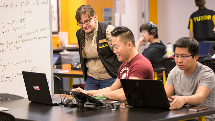 Students getting help at the mathematics tutoring center